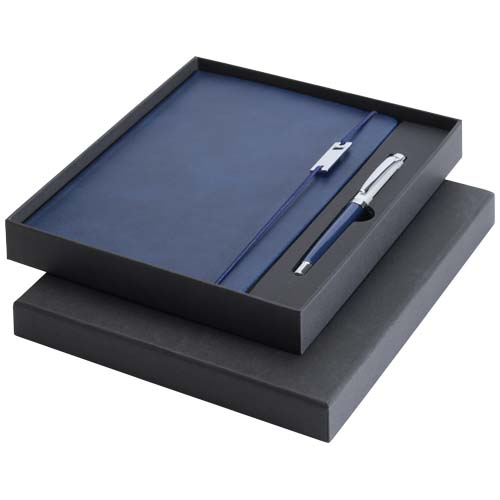 Ensemble carnet A5 et stylo roller promotionnel Legato Elegance Bleu océan et Blanc